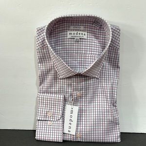 Modena contemporary fit mens long sleeve shirt 18.5-34/35 pink/navy/wht checkNWT